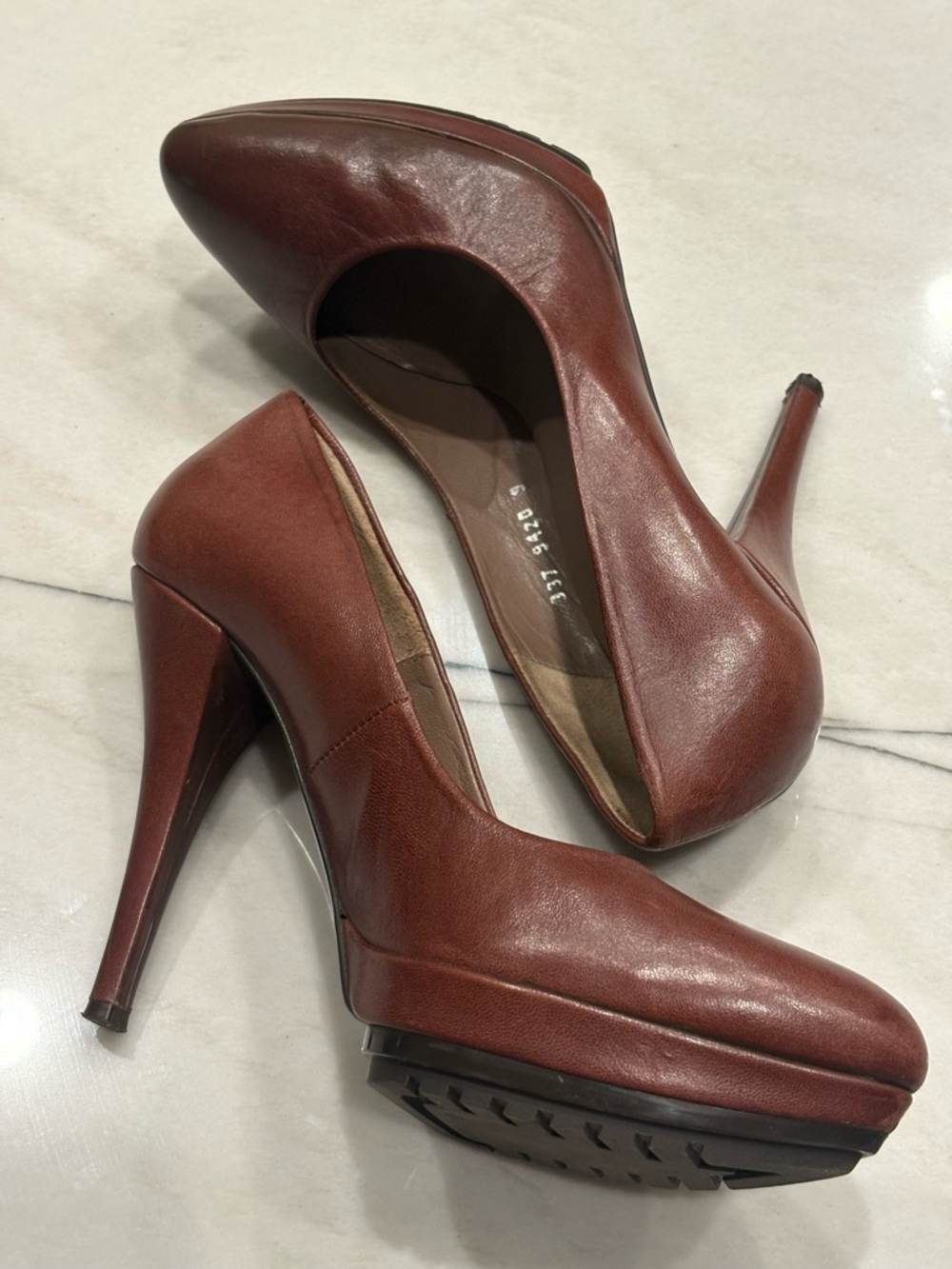 Vintage Rare SOMMIT Platform Pump in Cognac Leather Made in Spain Same Day Ship